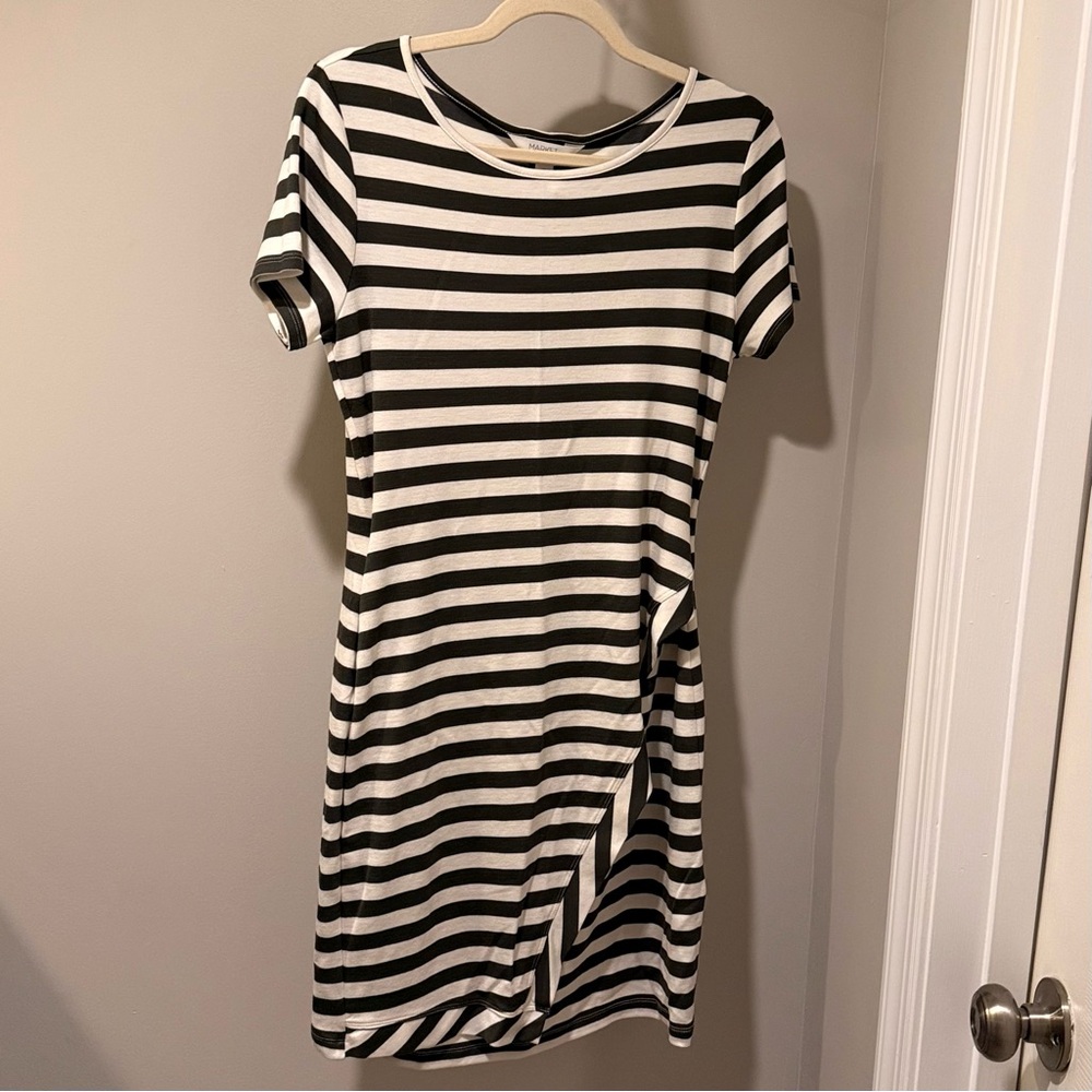 Dark Green / Olive and off-white striped dress